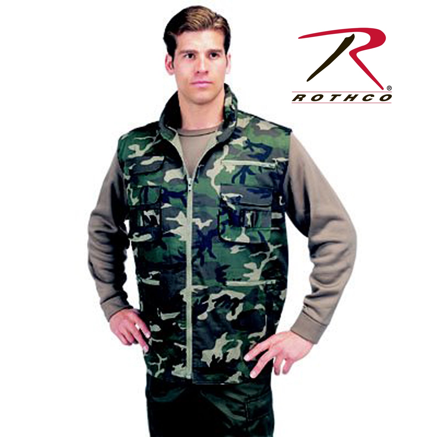 Rothco Ranger Vest Woodland Camo Size Large – Tactical Outdoor Vest with Multiple Storage Options