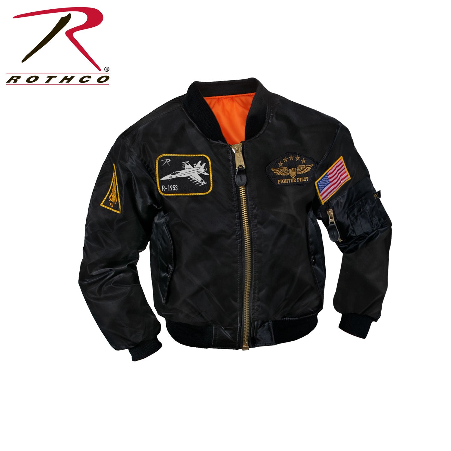 Rothco Kids Flight Jacket with Patches – Black Size Large