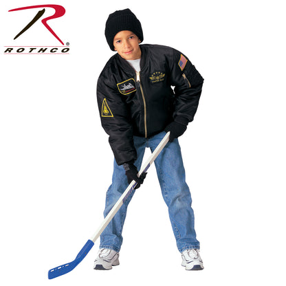 Rothco Kids Flight Jacket with Patches - Black, Size XL