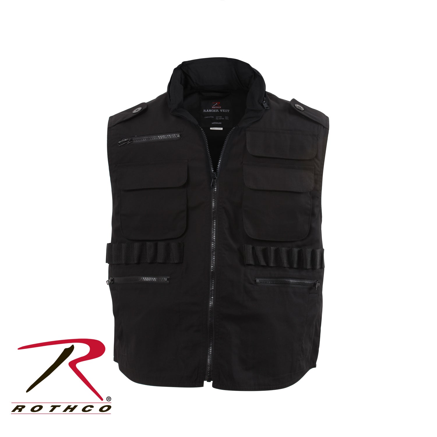 Rothco Ranger Vest Black Size M - Tactical Field Vest with Multiple Storage Options