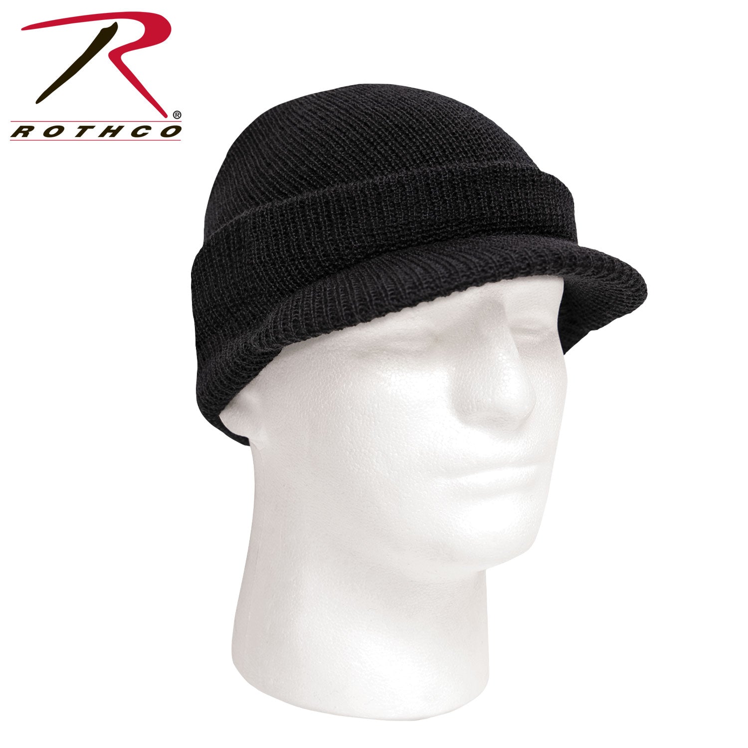 Rothco G.I. Wool Watch Cap with Brim Black – Military-Style Winter Hat for Men and Women