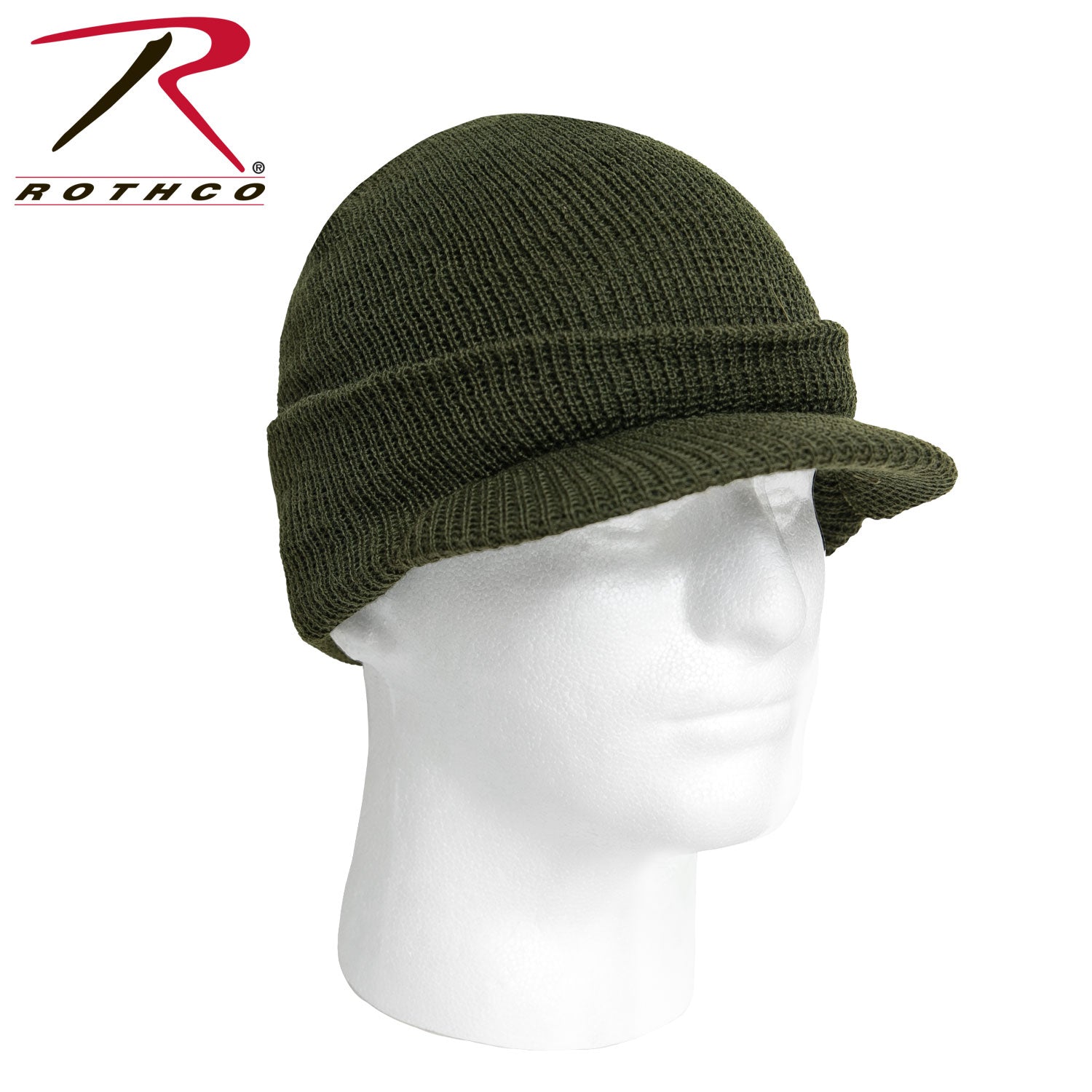 Rothco G.I. Wool Watch Cap with Brim in Olive Drab – Durable Military-Style Winter Hat