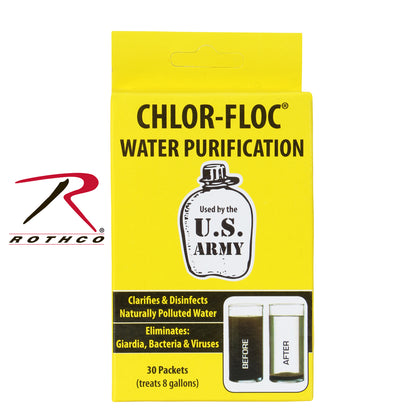Chlor Floc Military Water Purification Powder Packets - 30 Packets for Safe Drinking Water