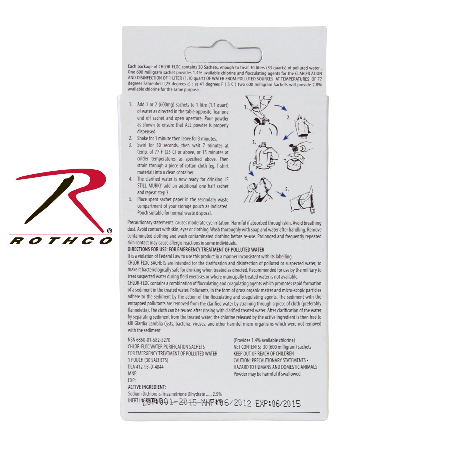 Chlor Floc Military Water Purification Powder Packets - 30 Packets for Safe Drinking Water