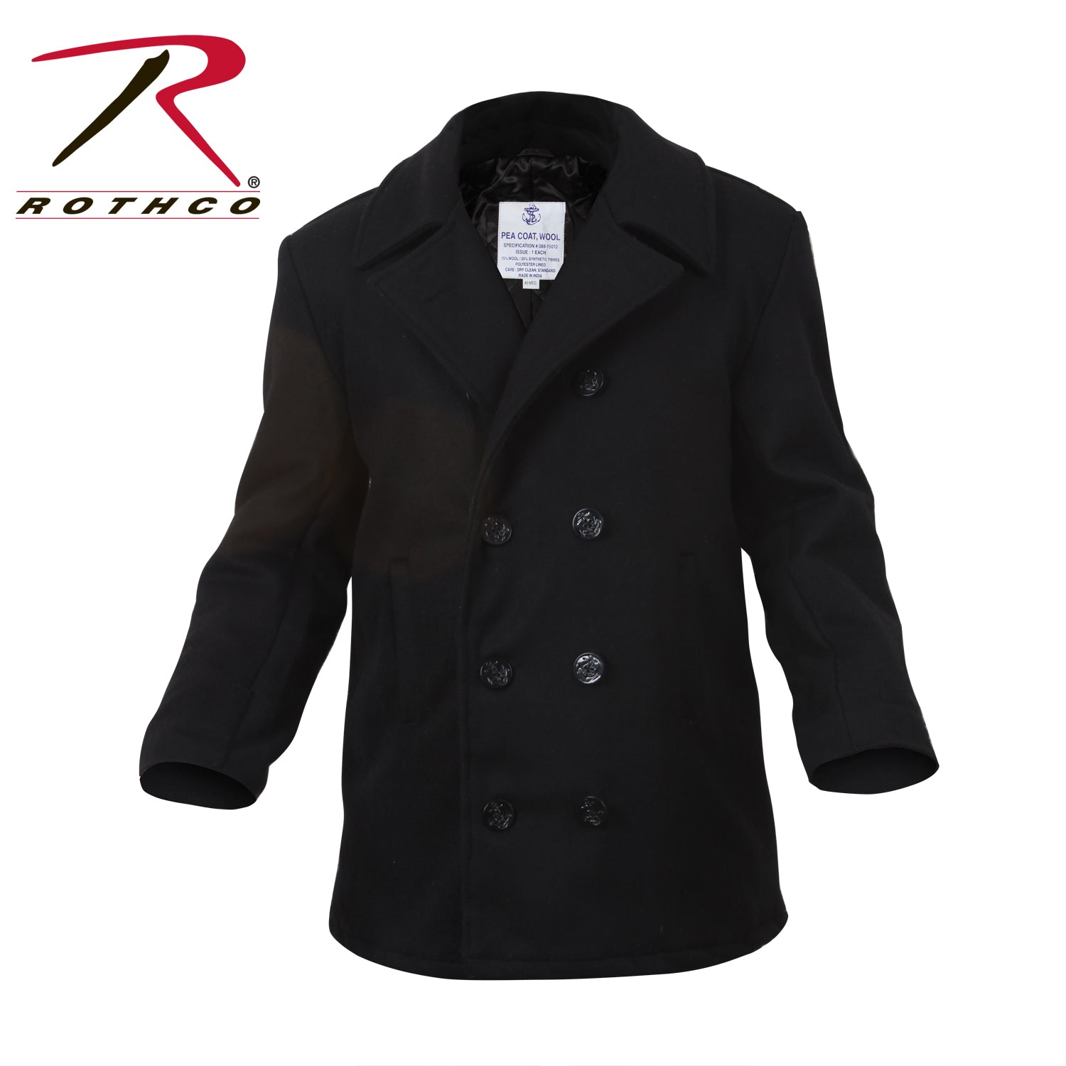 Rothco Wool Pea Coat Black Size 5XL – Classic Military Style with Warm Wool Blend and Quilted Liner