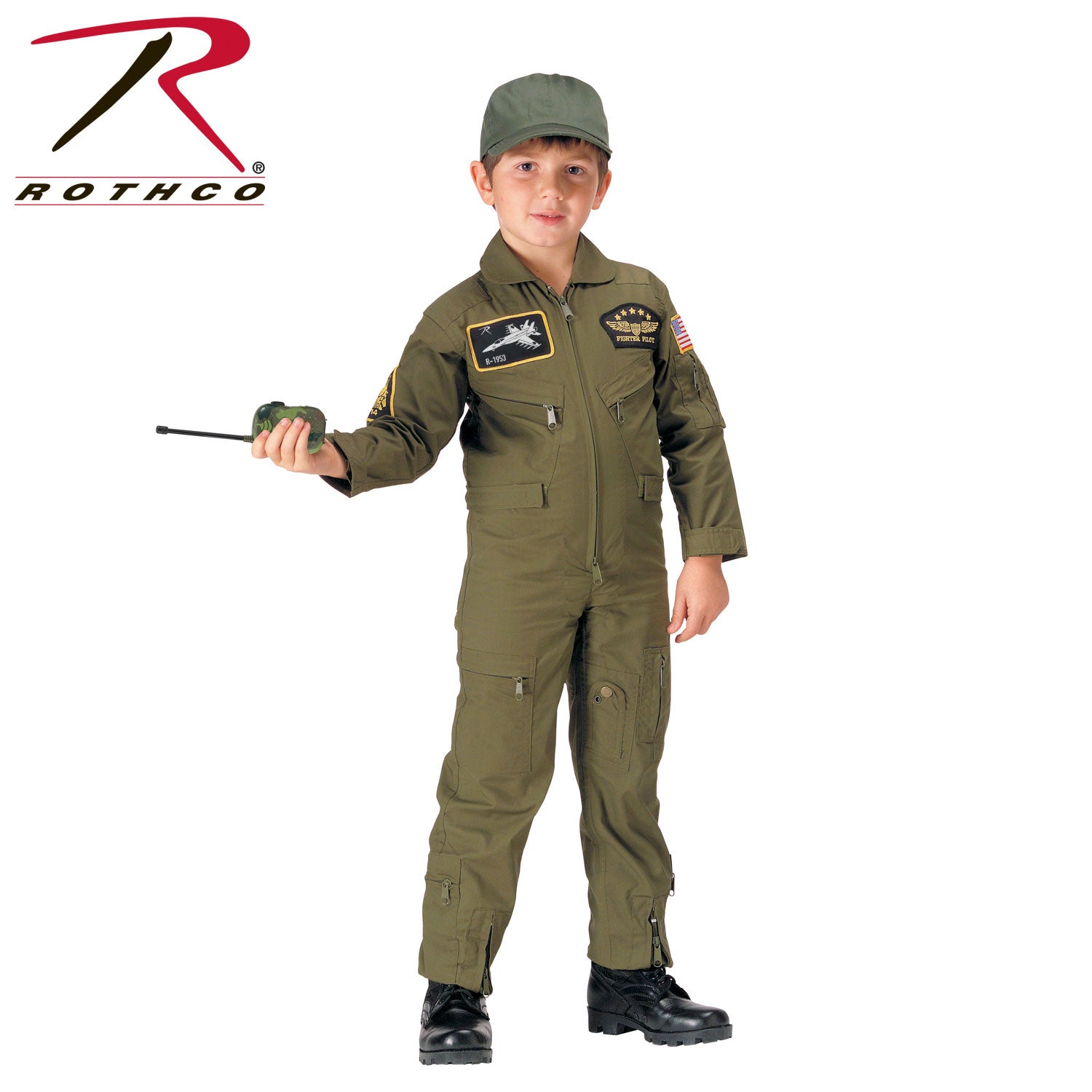 Rothco Kid's Flight Coverall with Patches - Olive Drab Size M