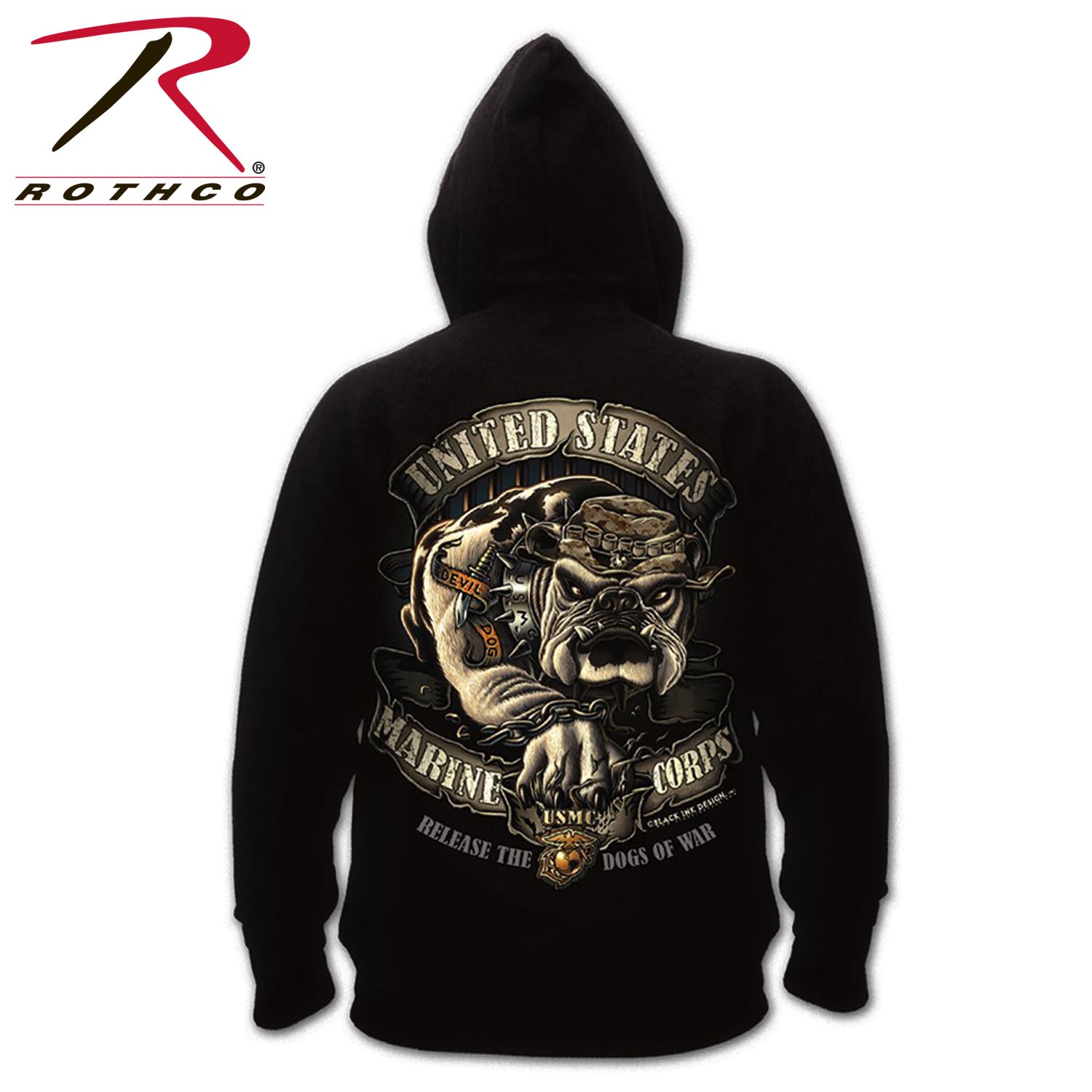 Black Ink U.S.M.C. Bulldog Hooded Pullover Sweatshirt Size S – Officially Licensed Marine Corps Apparel