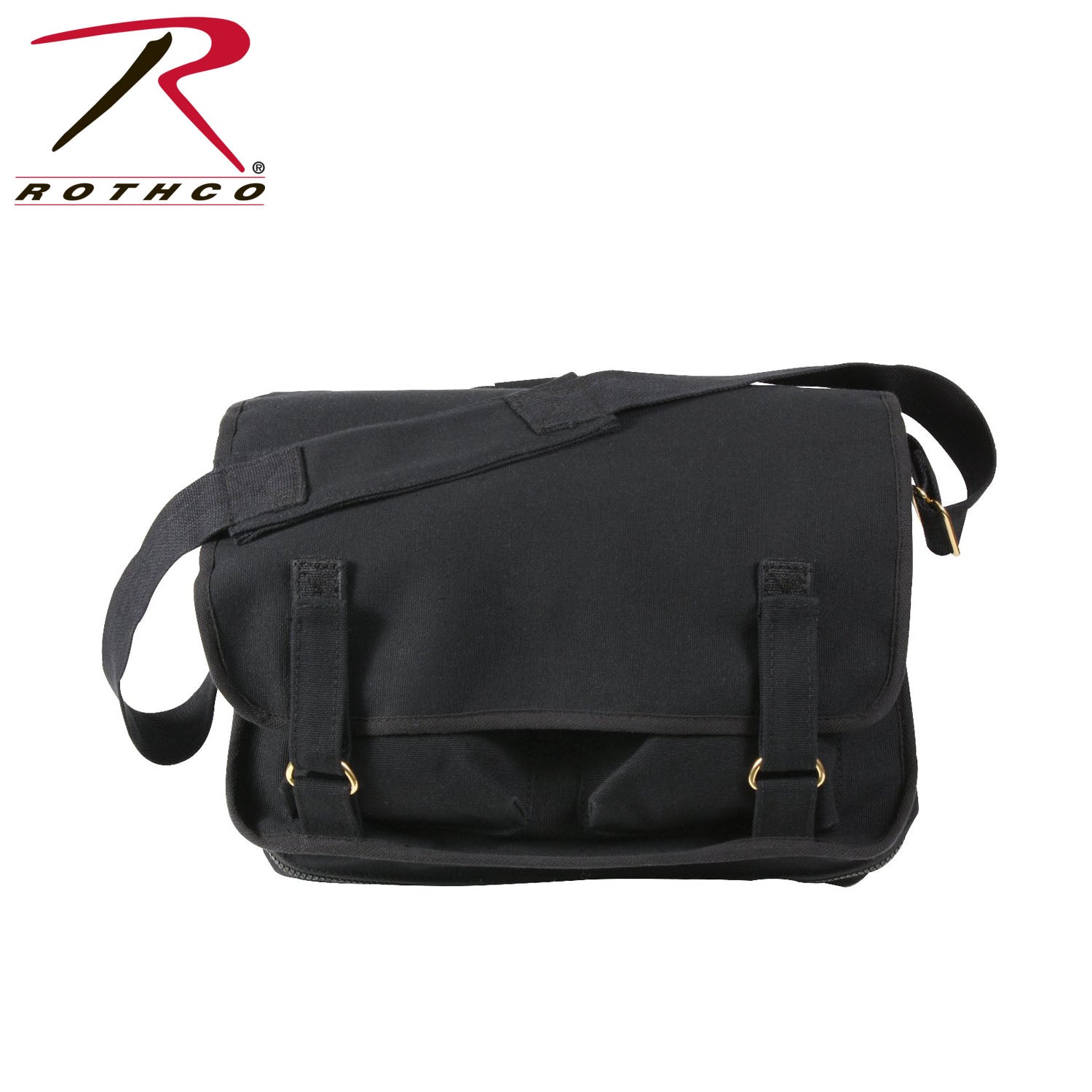 Rothco Canvas European Shoulder Bag Black with Expandable Main Compartment and Multiple Pockets