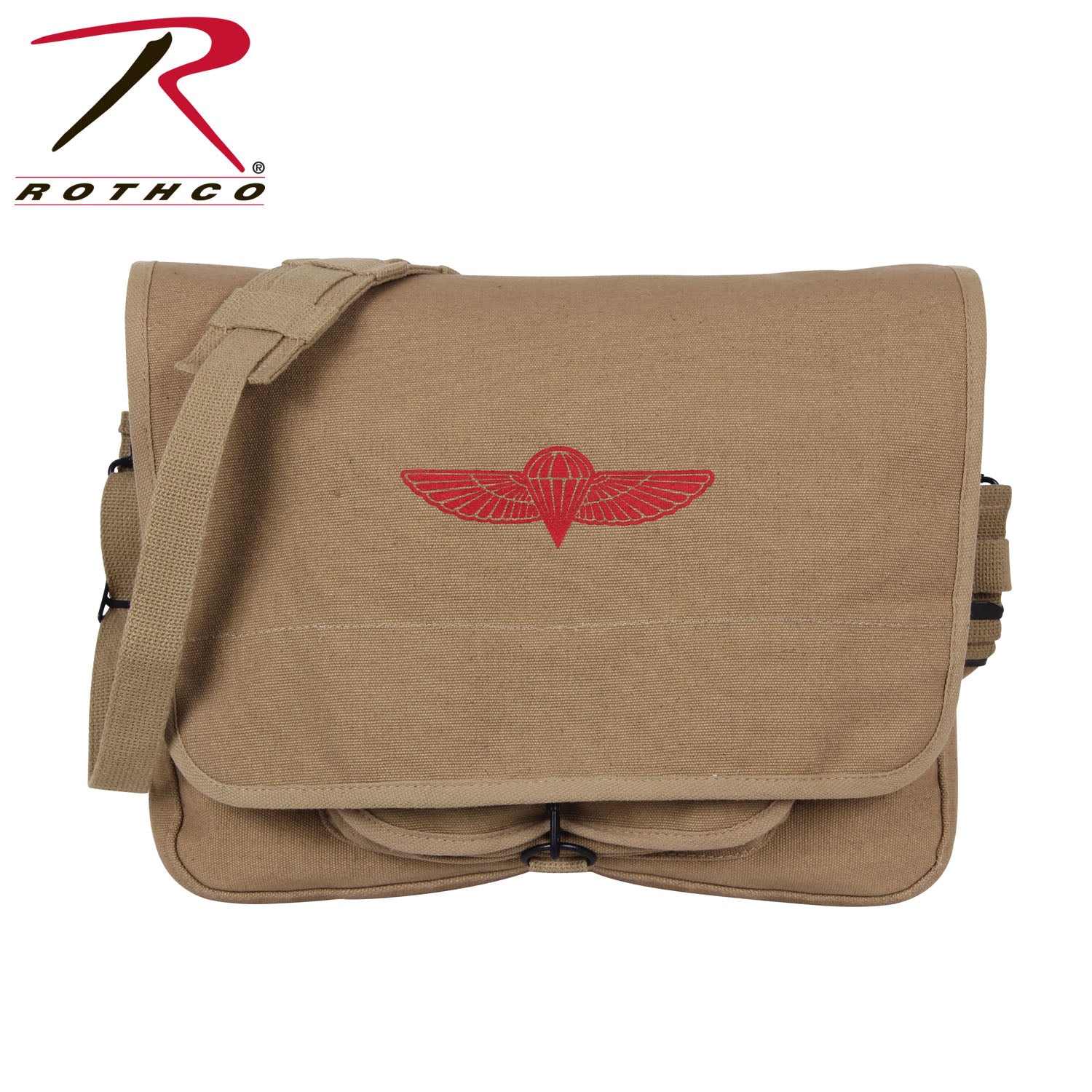 Rothco Canvas Paratrooper Messenger Bag Khaki – Durable 15 x 11 x 4 inch Carryall with Organizers