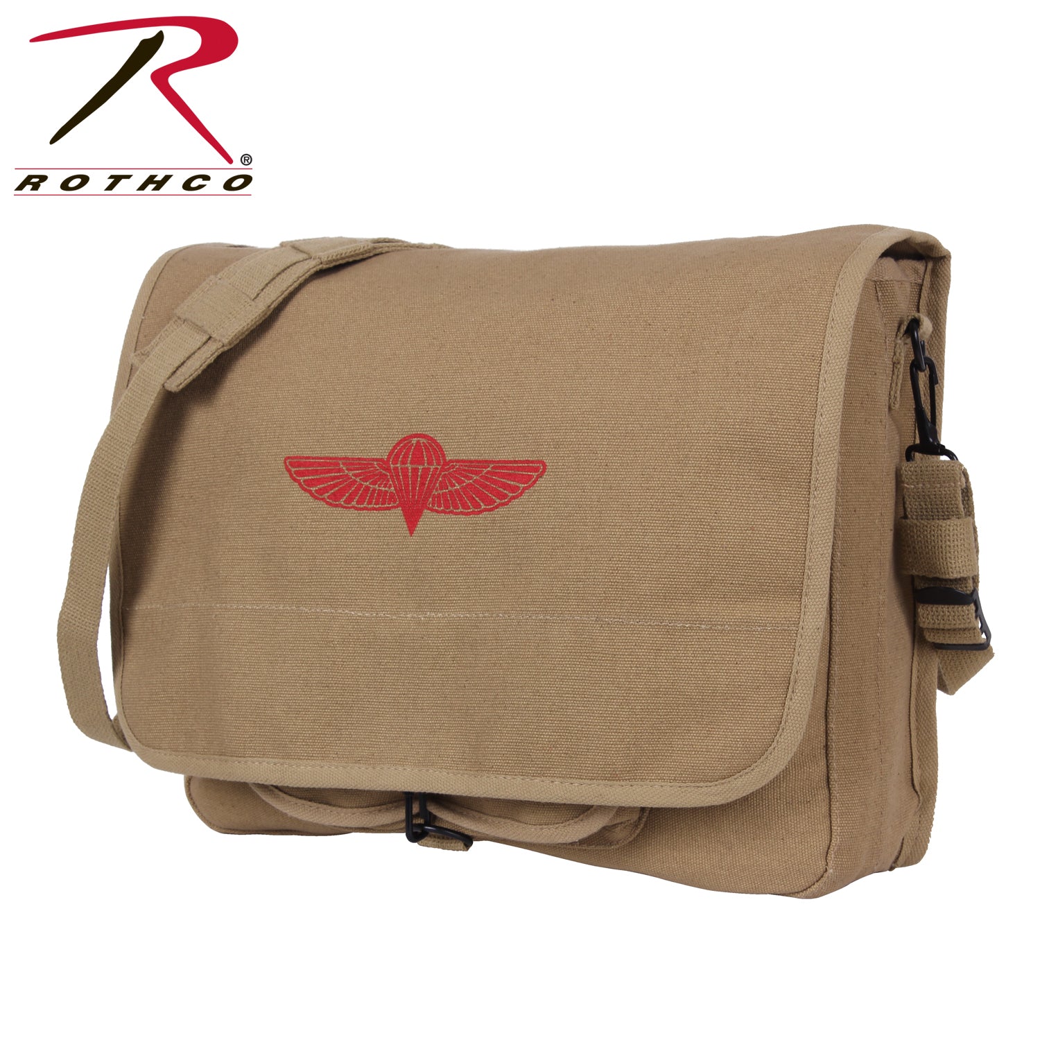 Rothco Canvas Paratrooper Messenger Bag Khaki – Durable 15 x 11 x 4 inch Carryall with Organizers