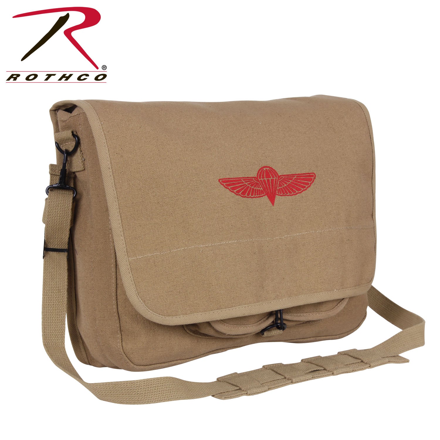 Rothco Canvas Paratrooper Messenger Bag Khaki – Durable 15 x 11 x 4 inch Carryall with Organizers