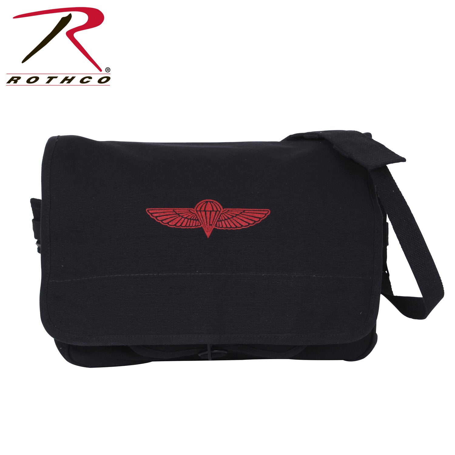 Rothco Canvas Paratrooper Messenger Bag Black – Durable 15 x 11 Inch Carryall with Organizer Compartments