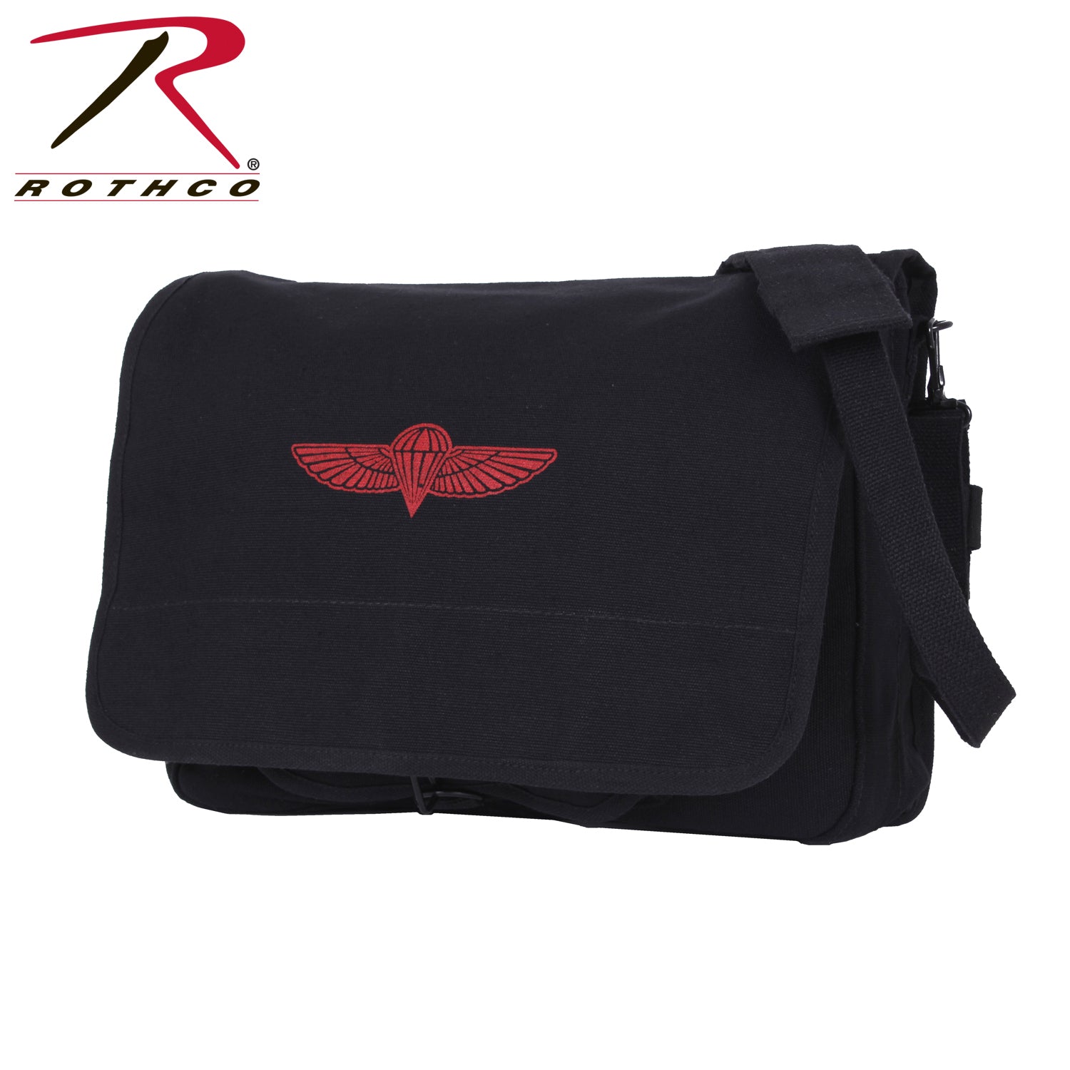 Rothco Canvas Paratrooper Messenger Bag Black – Durable 15 x 11 Inch Carryall with Organizer Compartments