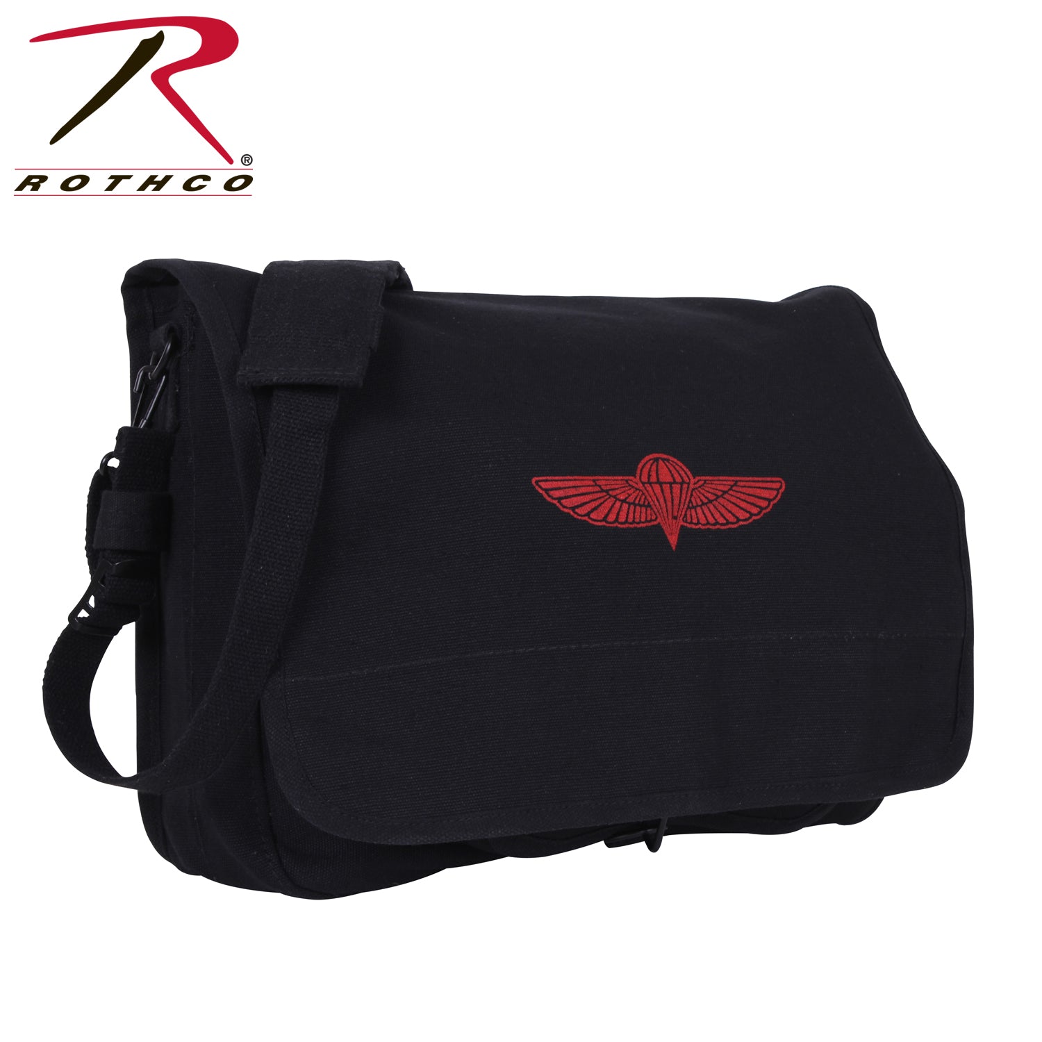 Rothco Canvas Paratrooper Messenger Bag Black – Durable 15 x 11 Inch Carryall with Organizer Compartments