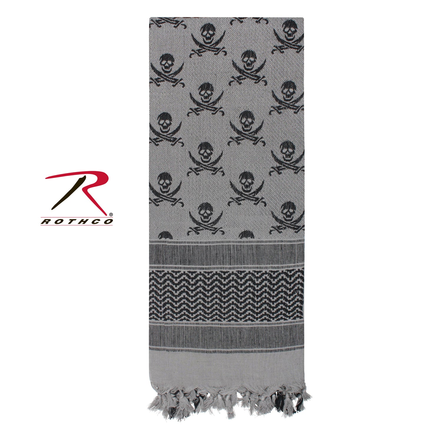 Rothco Skulls Shemagh Tactical Desert Keffiyeh Scarf in Grey – Versatile 42x42-inch Cotton Tactical Scarf for Military, Outdoor, and Fashion Use
