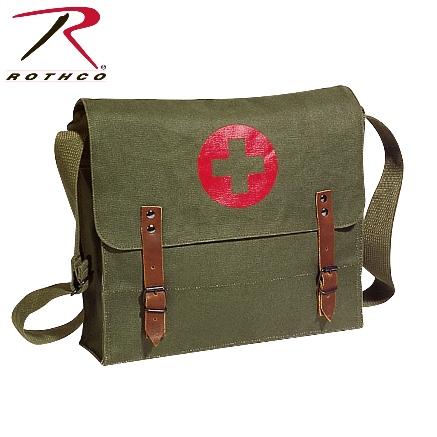 Rothco Canvas Nato Medic Bag Olive Drab - Durable Medical Shoulder Bag with Leather Accents and Secure Closure