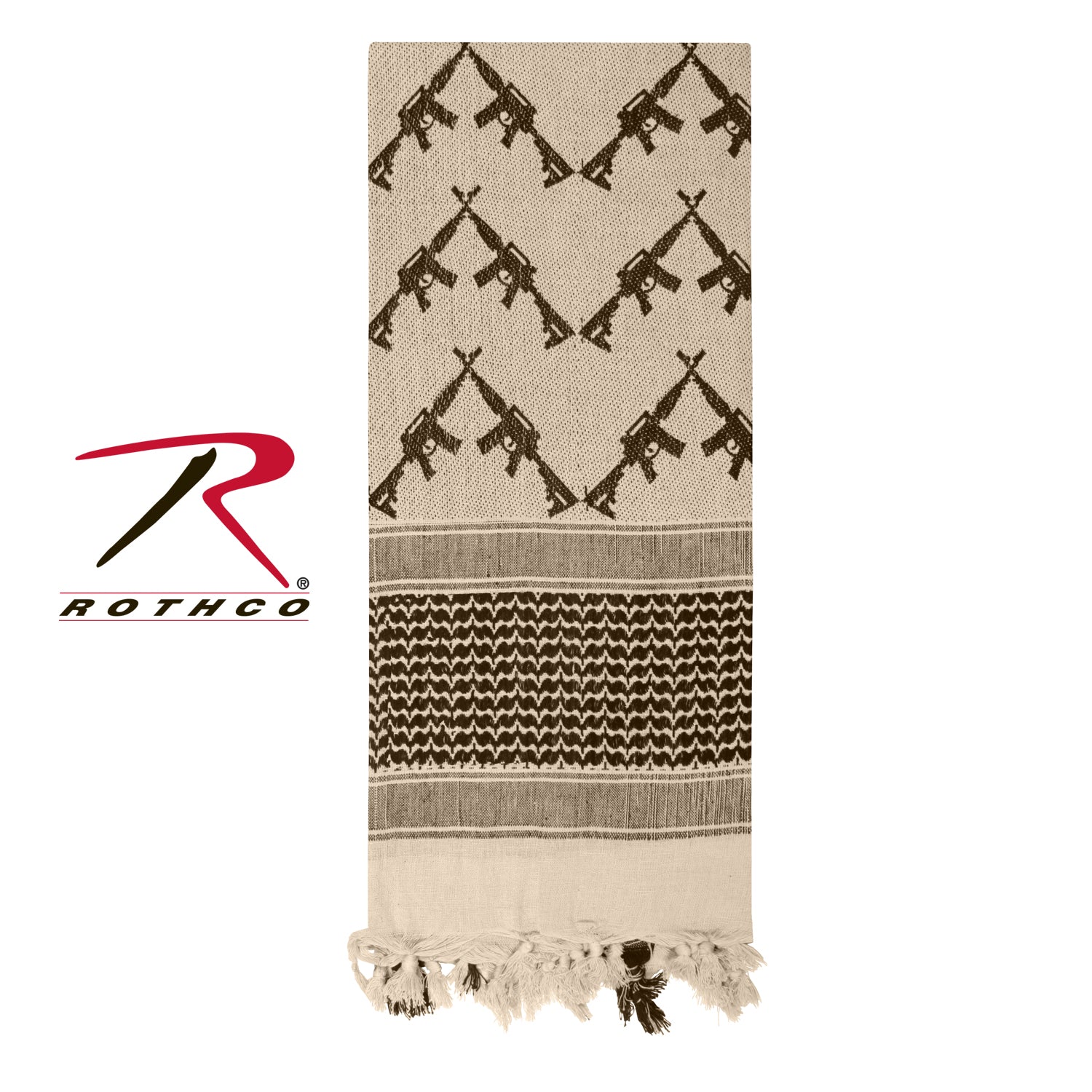 Rothco Crossed Rifles Shemagh Tactical Desert Keffiyeh Scarf Tan - Versatile Military-Style Headwear and Accessory