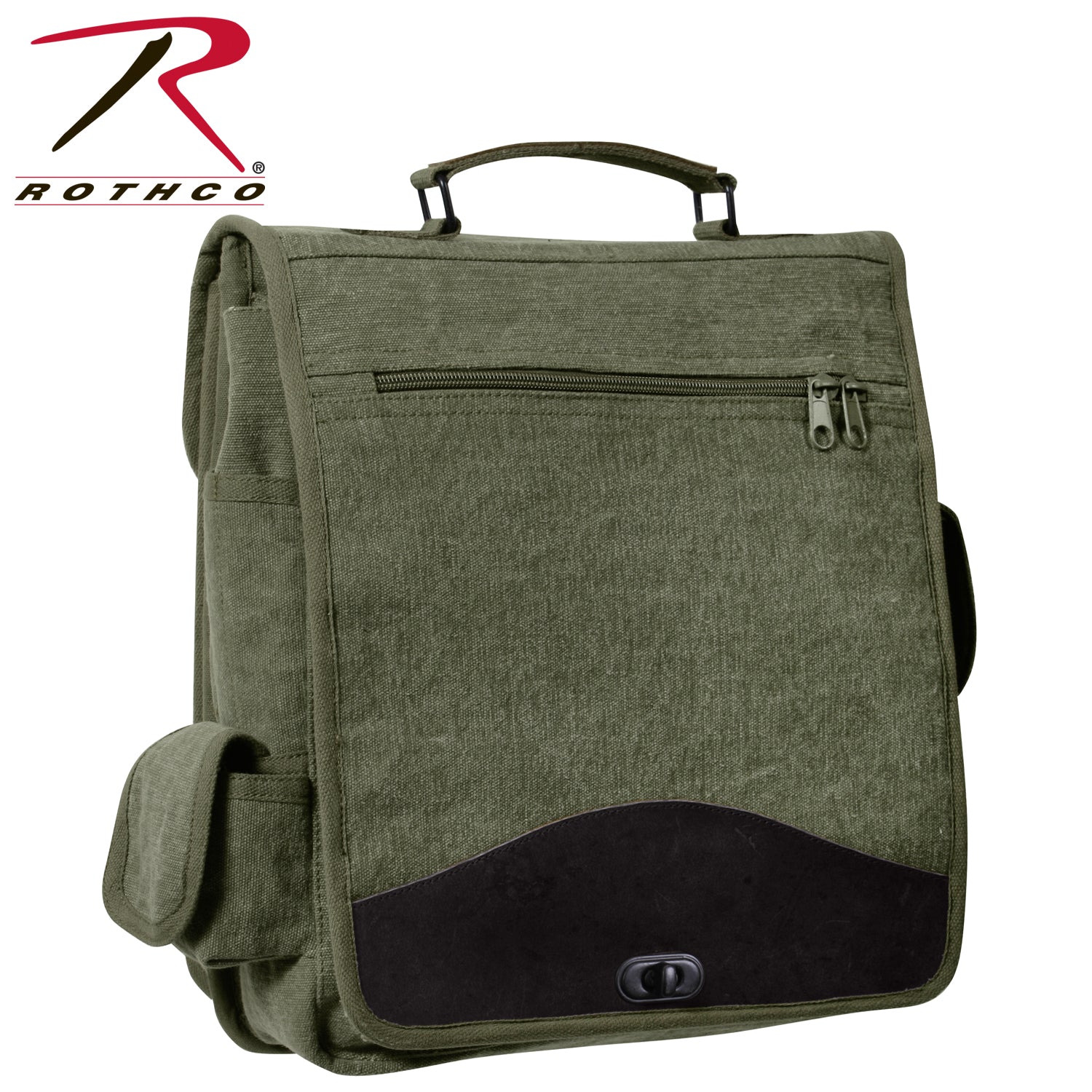 Rothco Vintage M-51 Engineers Bag Olive Drab – 16L Canvas Crossbody with Leather Accents and Multiple Pockets