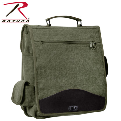 Rothco Vintage M-51 Engineers Bag Olive Drab – 16L Canvas Crossbody with Leather Accents and Multiple Pockets
