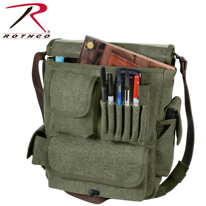 Rothco Vintage M-51 Engineers Bag Olive Drab – 16L Canvas Crossbody with Leather Accents and Multiple Pockets