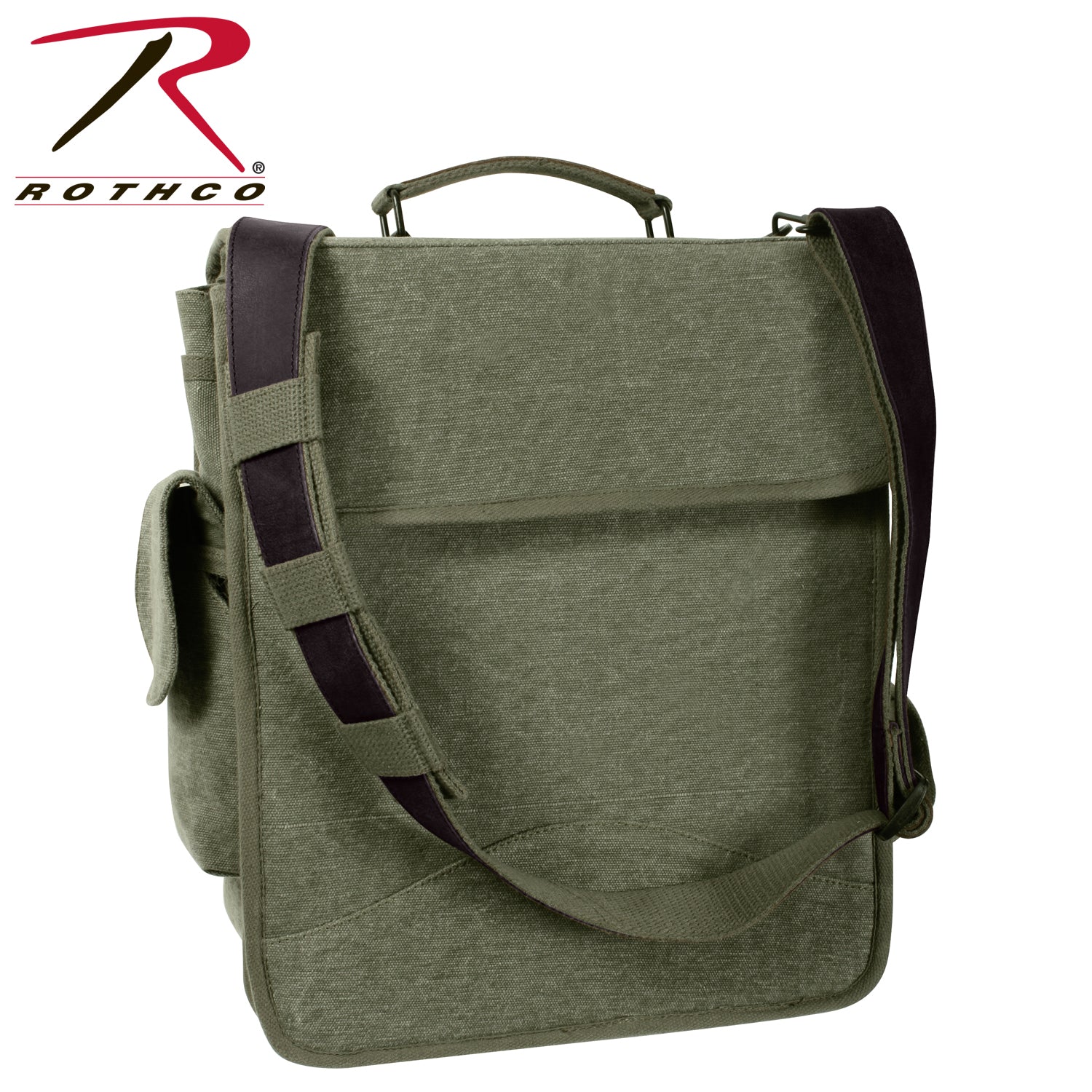 Rothco Vintage M-51 Engineers Bag Olive Drab – 16L Canvas Crossbody with Leather Accents and Multiple Pockets