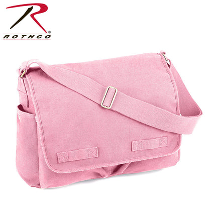 Rothco Classic Canvas Messenger Bag in Pink with Adjustable Strap and Multiple Pockets