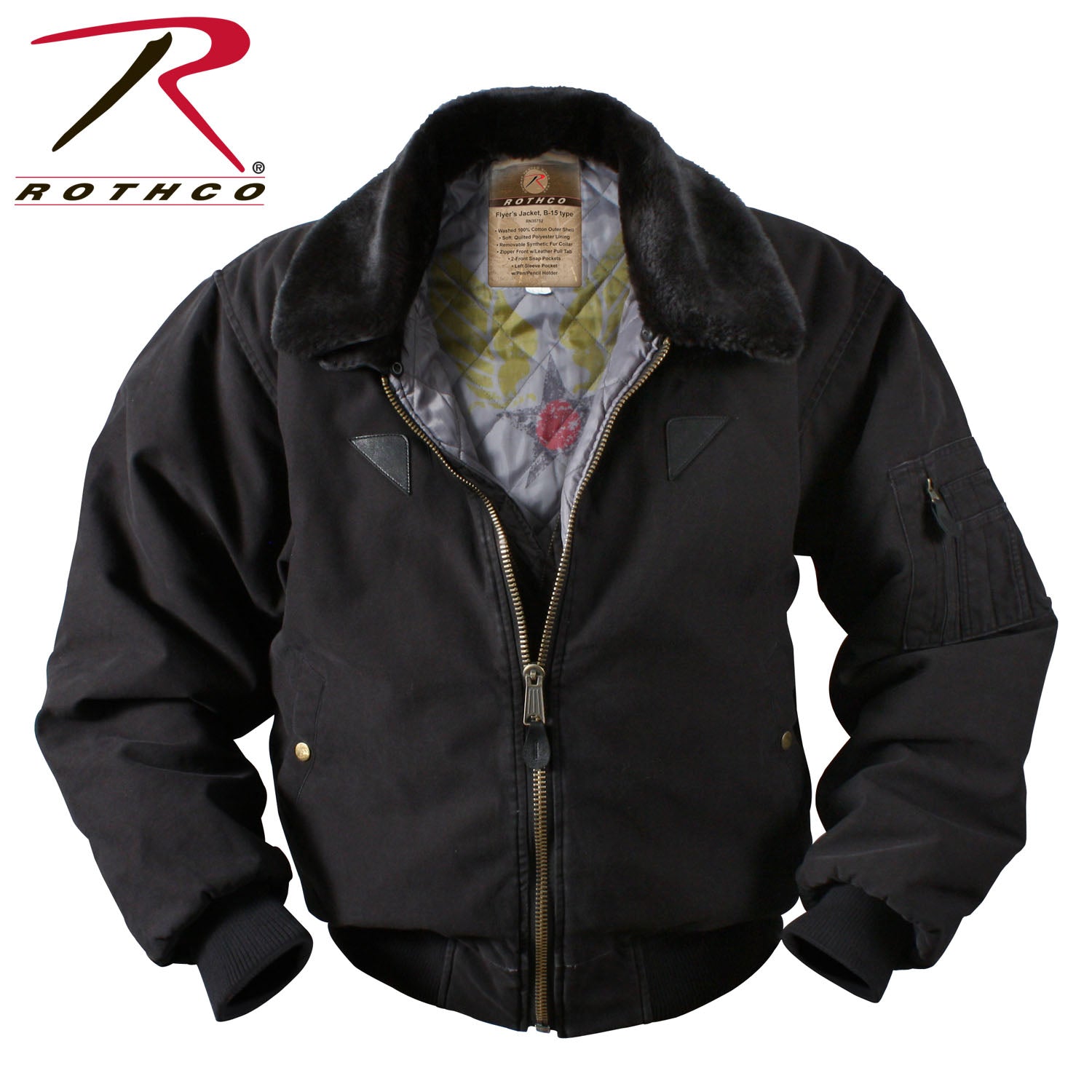Rothco Vintage B-15A Bomber Jacket Size Small with Removable Fur Collar