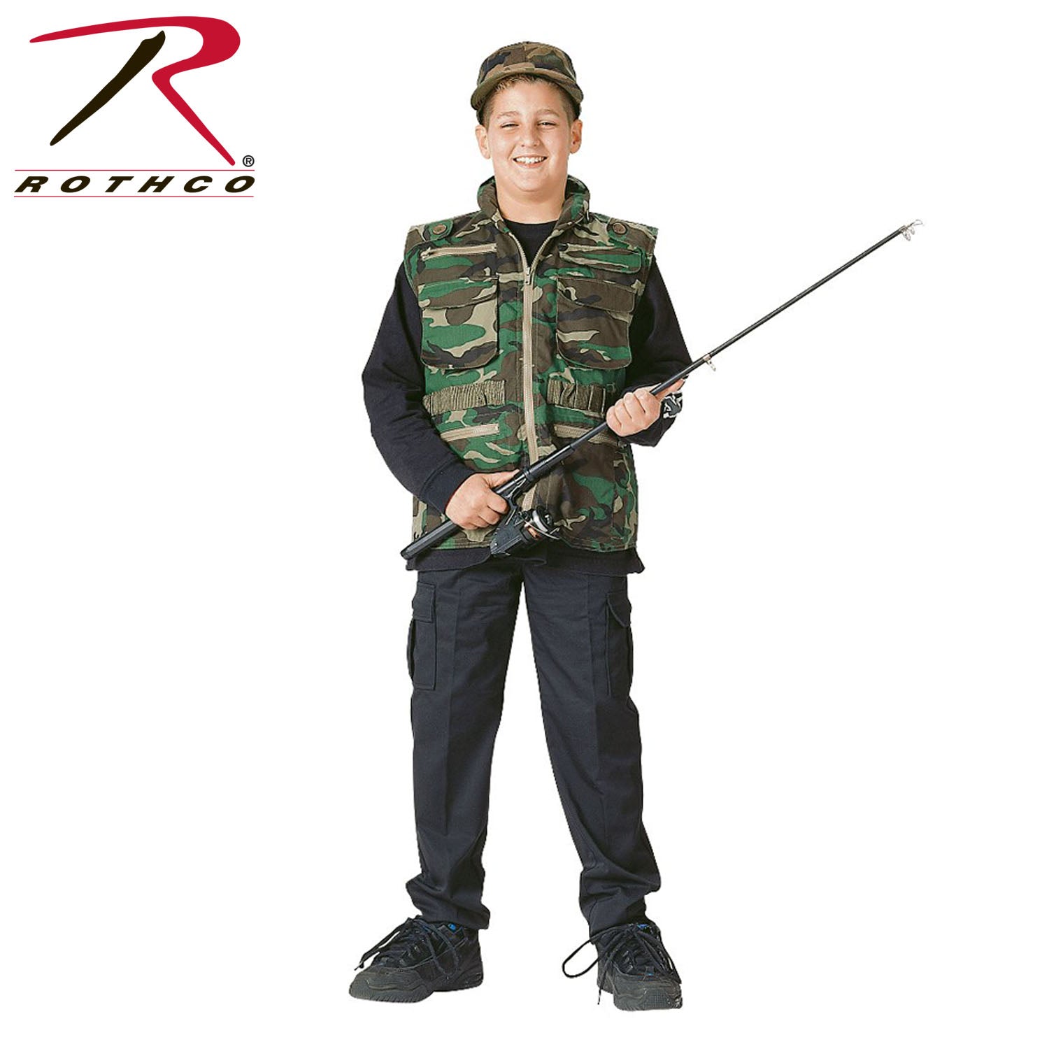 Rothco Kids Ranger Vest Woodland Camo Size Large - Durable Outdoor Vest for Young Adventurers