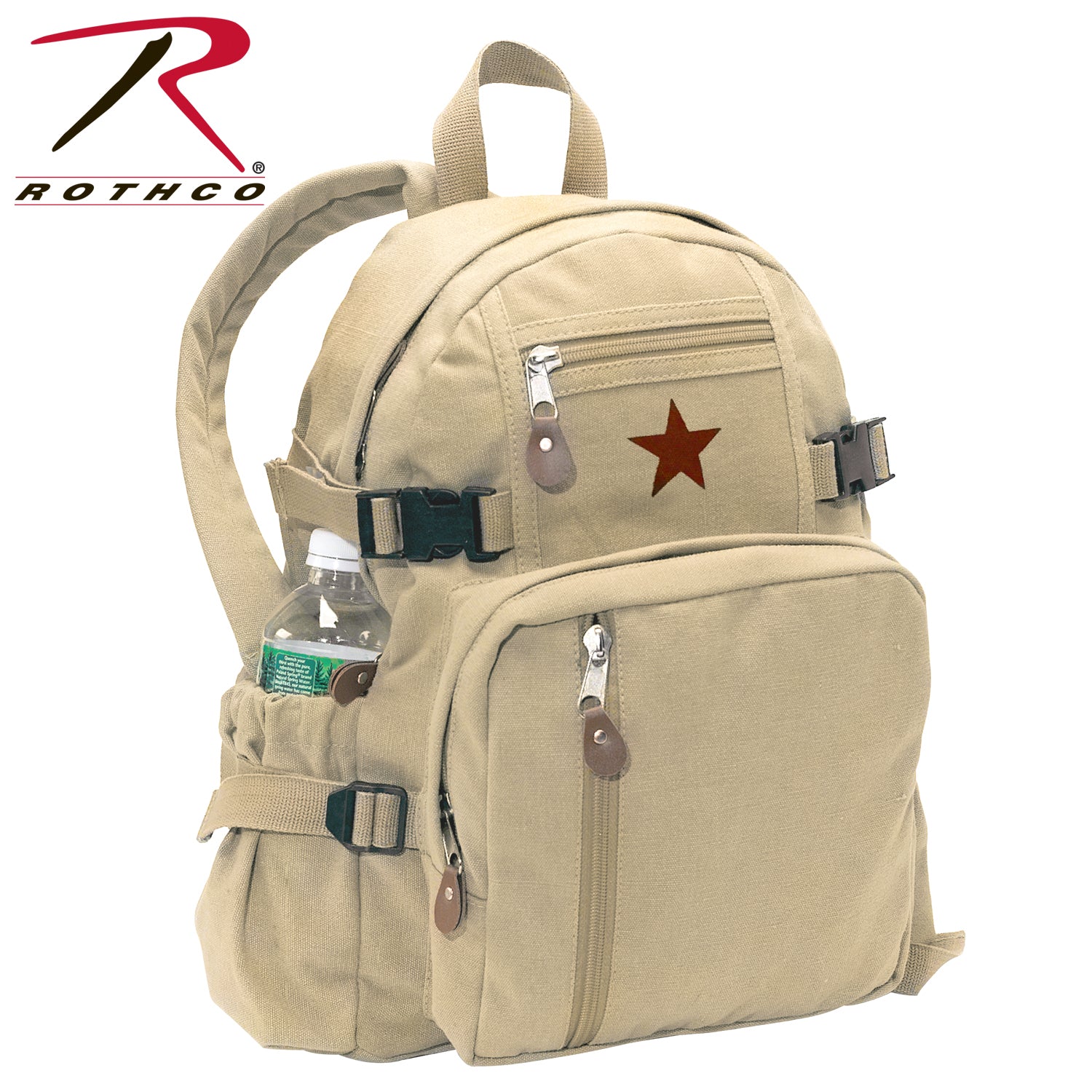 Rothco Vintage Canvas Compact Backpack Khaki - 24L Military Style Travel Pack with Multiple Utility Pockets