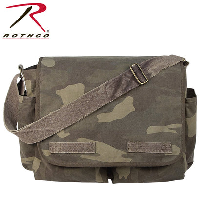 Rothco Classic Canvas Messenger Bag Woodland Camo - Heavy Duty Military Style Bag with Adjustable Strap and Multiple Pockets