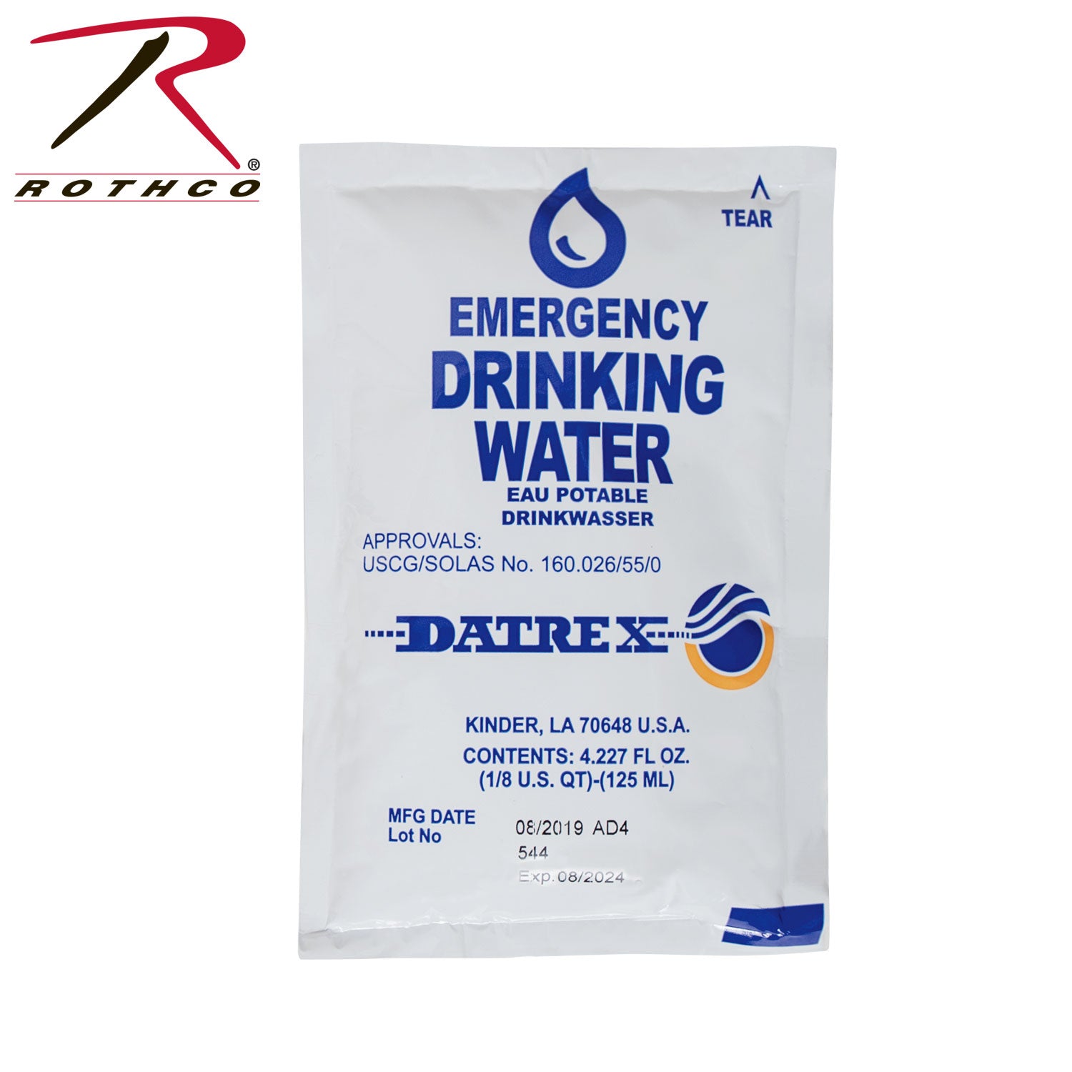 Datrex Emergency Water Case with 64 Sachets - 125 ml Purified Water for Emergency Preparedness