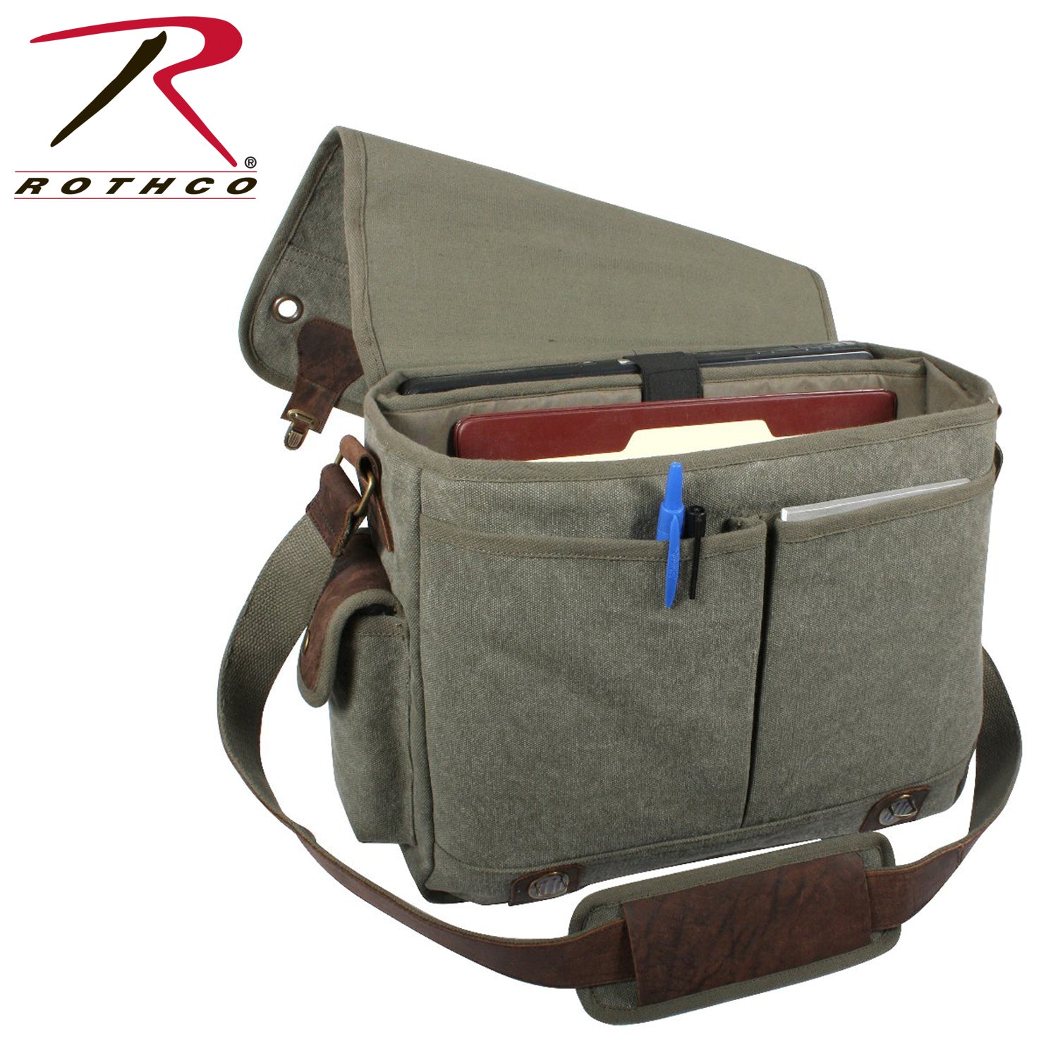 Rothco Canvas Trailblazer Laptop Bag Olive Drab – Durable Vintage-Style Messenger Bag with Padded Laptop Compartment
