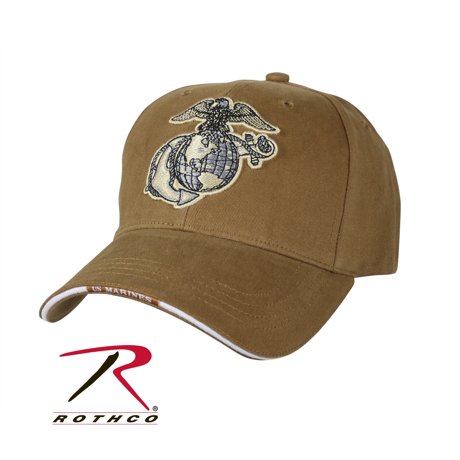 Rothco Deluxe Eagle, Globe & Anchor Low Profile Cap in Coyote Brown - Marine Support Headwear