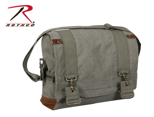 Rothco Vintage Canvas B-15 Pilot Messenger Bag Olive Drab - Durable Leather-Trim Travel Bag