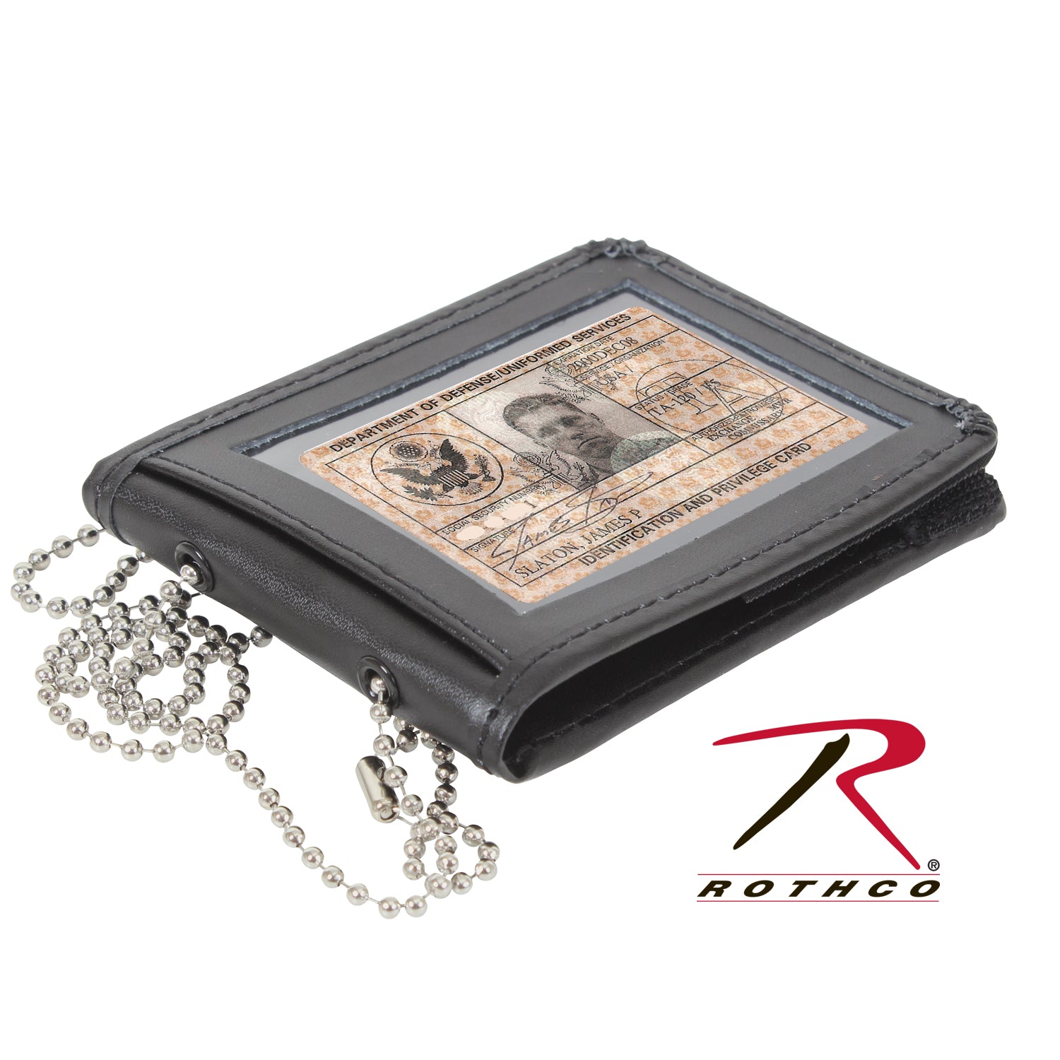 Rothco Leather Neck Identification Holder with 3.25 x 2.25 Inch Window and 33-Inch Chain