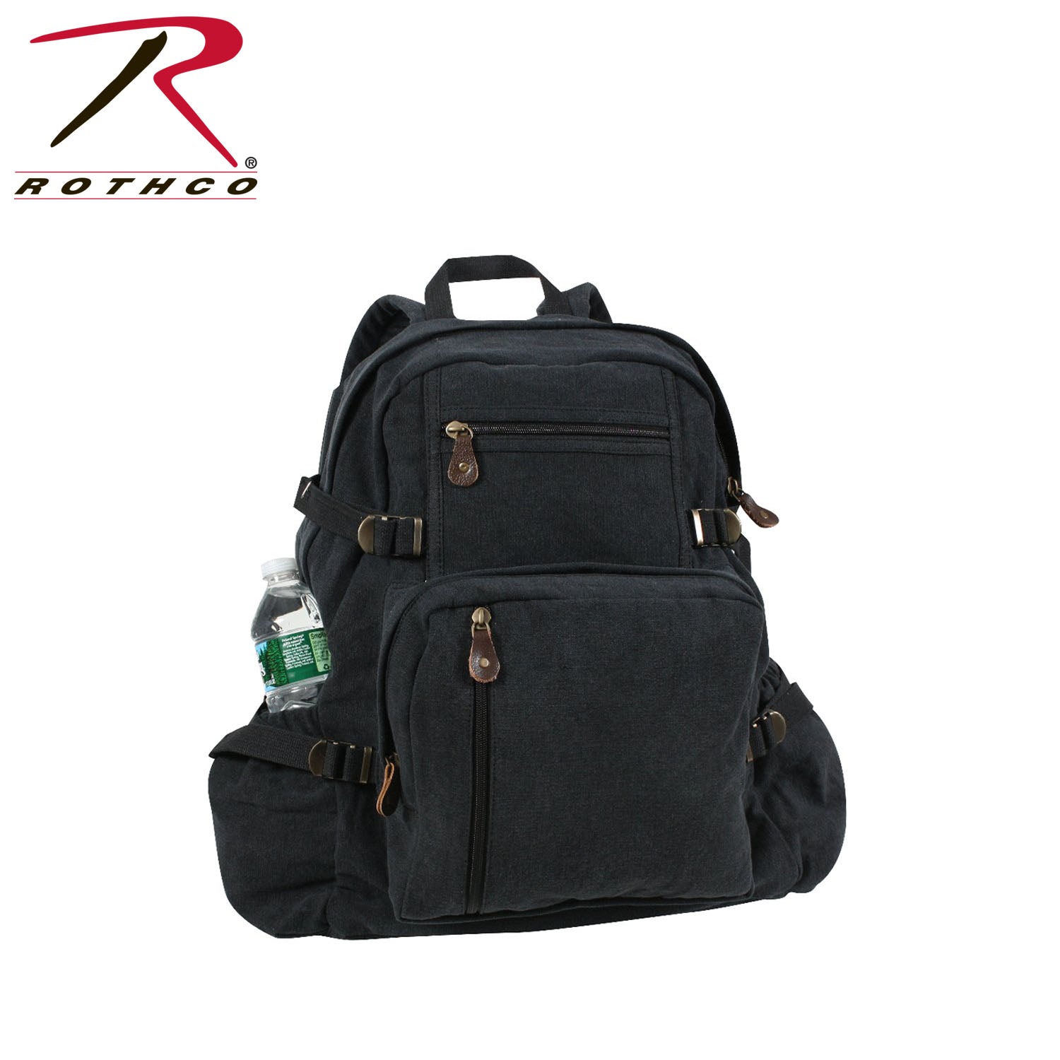 Rothco Jumbo Vintage Canvas Backpack Black – Military Style 28L Capacity with Multiple Compartments