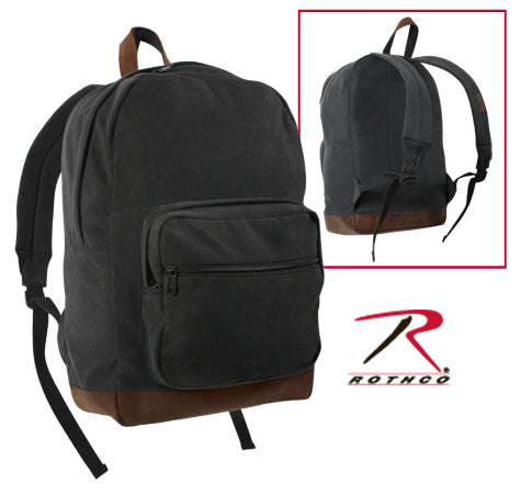 Rothco Vintage Canvas Teardrop Backpack with Leather Accents - Black, Part Number 9667