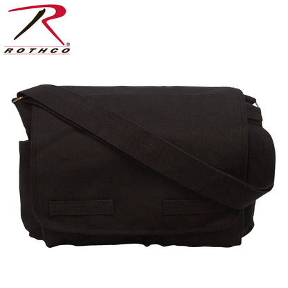 Rothco Classic Canvas Messenger Bag Black - Heavy-Duty Military Style with Adjustable Strap and Multiple Pockets