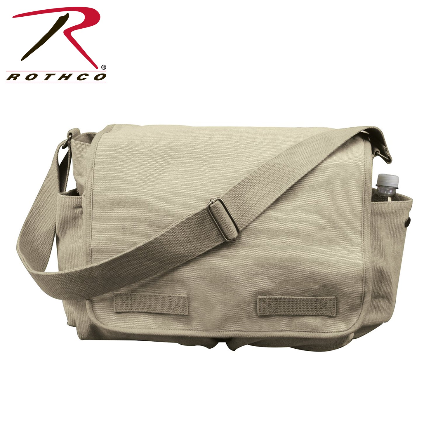 Rothco Classic Canvas Messenger Bag Khaki – Heavy-Duty Military-Style Shoulder Bag with Multiple Pockets and Adjustable Strap