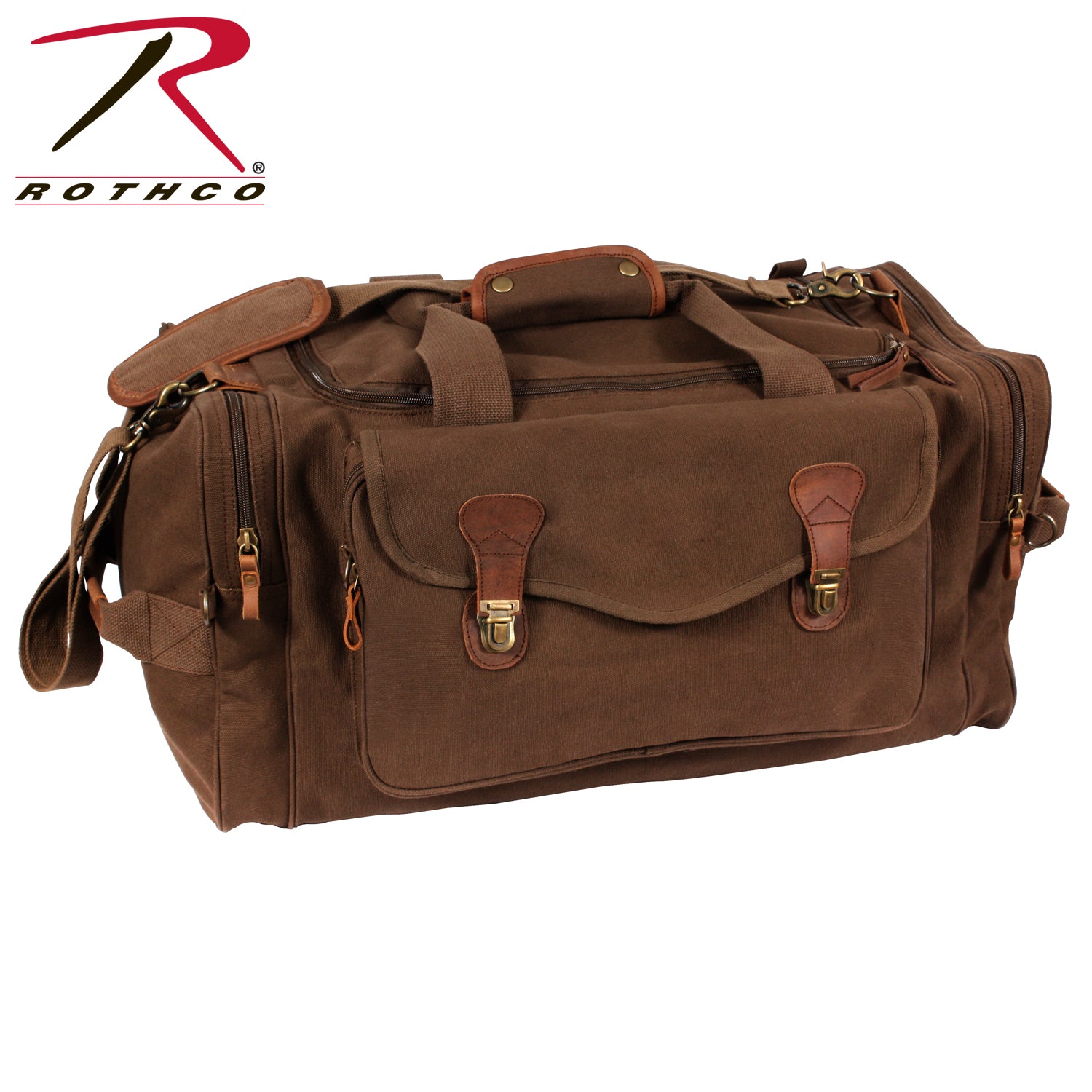 Rothco Canvas Long Weekend Bag Brown - Durable 12x11x23 Inch Travel Duffel with Leather Accents