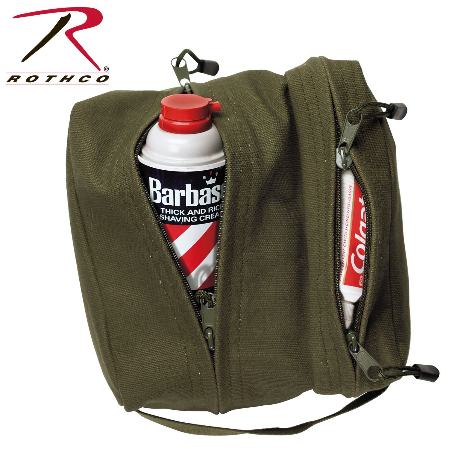 Rothco Canvas Dual Compartment Travel Kit Olive Drab - Durable Waterproof Toiletry Bag