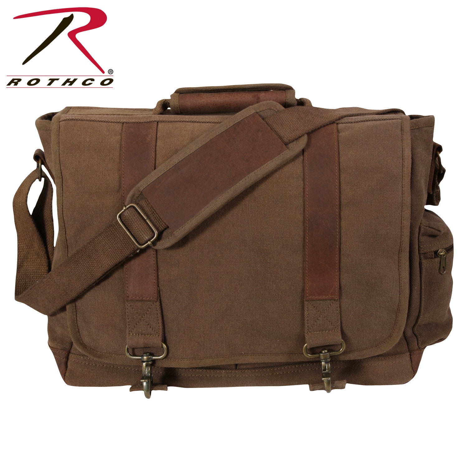 Rothco Vintage Canvas Pathfinder Laptop Bag with Leather Accents in Earth Brown
