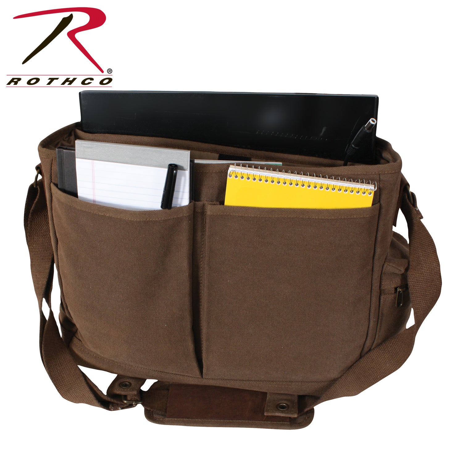 Rothco Vintage Canvas Pathfinder Laptop Bag with Leather Accents in Earth Brown