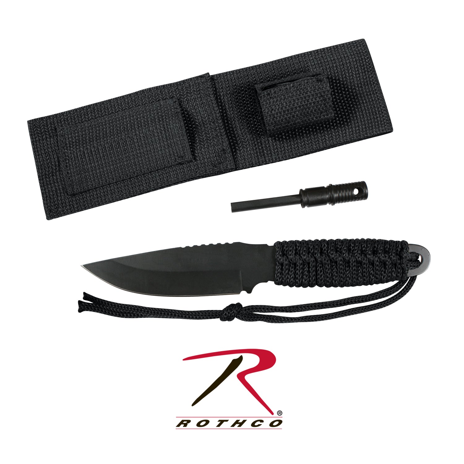 Rothco Paracord Knife with Fire Starter – Durable 8-inch Survival Knife with Magnesium Fire Starter and Sheath