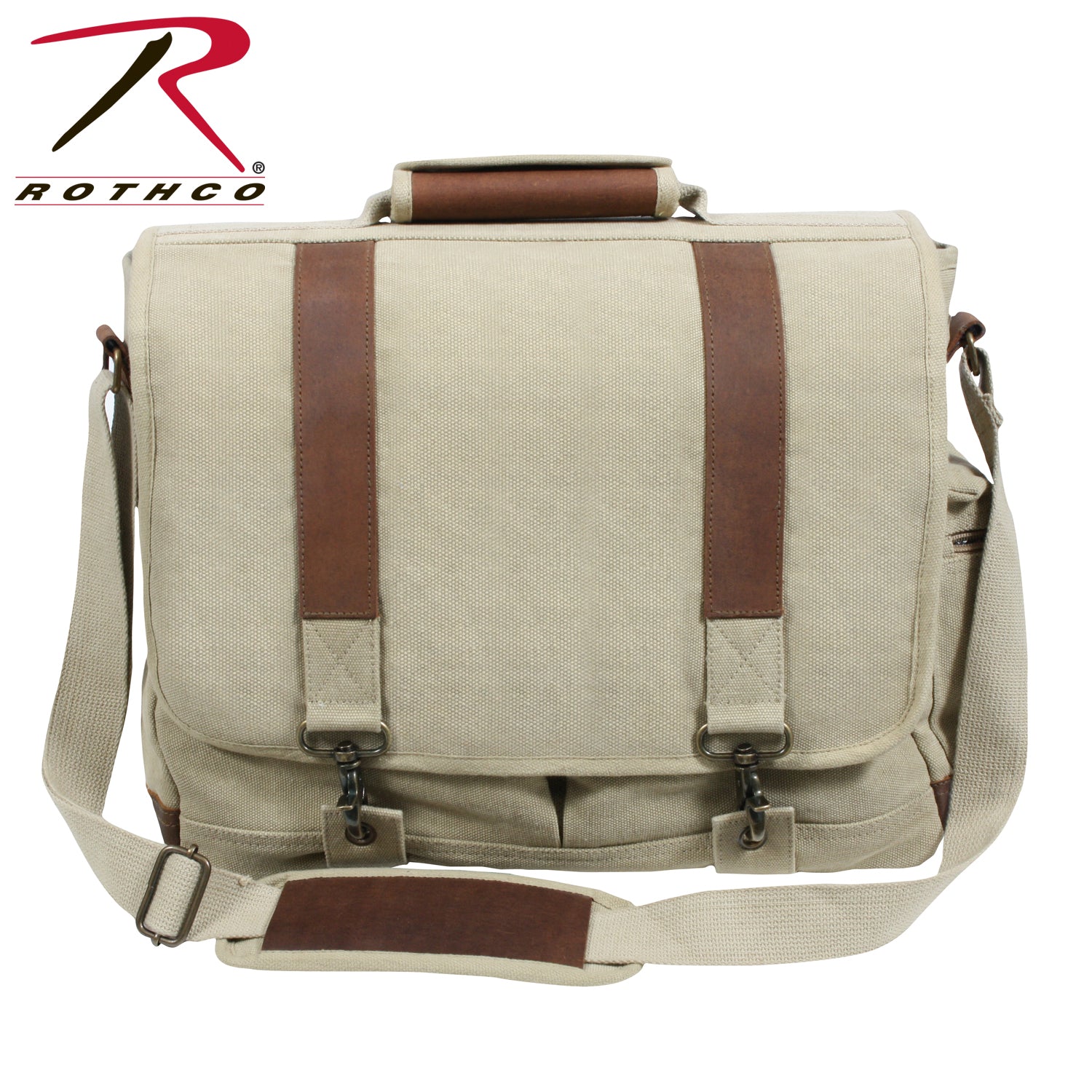 Rothco Vintage Canvas Pathfinder Laptop Bag with Leather Accents – Khaki