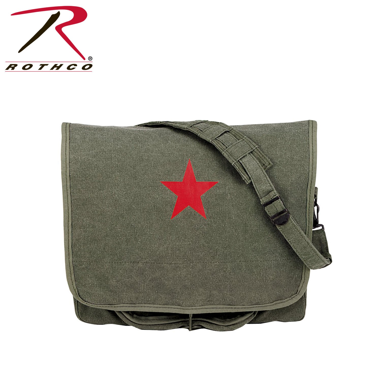 Rothco Vintage Canvas Shoulder Bag with Red Star - Classic Messenger Bag for School and Work