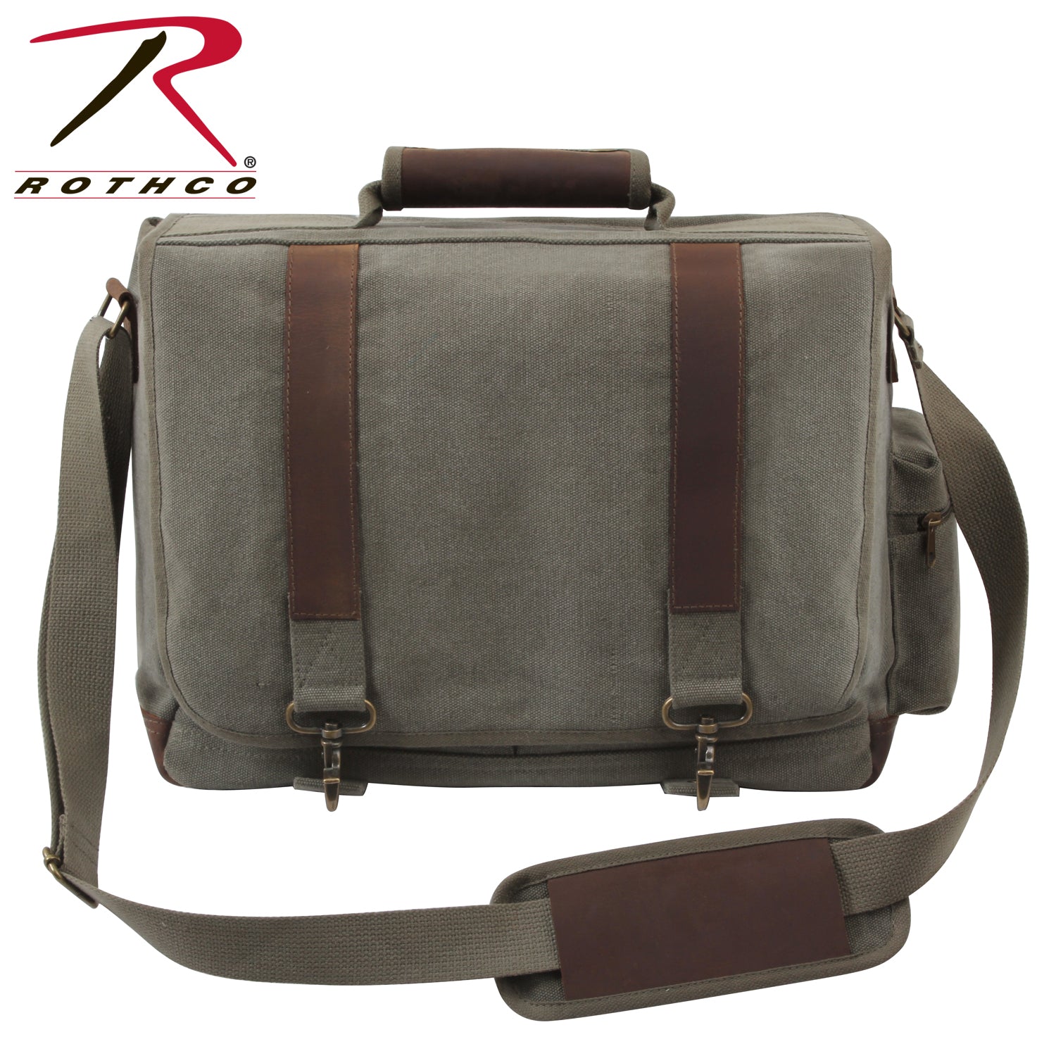 Rothco Vintage Canvas Pathfinder Laptop Bag with Leather Accents - Olive Drab