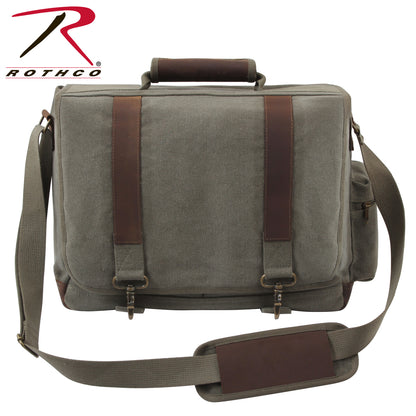 Rothco Vintage Canvas Pathfinder Laptop Bag with Leather Accents - Olive Drab