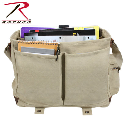 Rothco Vintage Canvas Pathfinder Laptop Bag with Leather Accents – Khaki