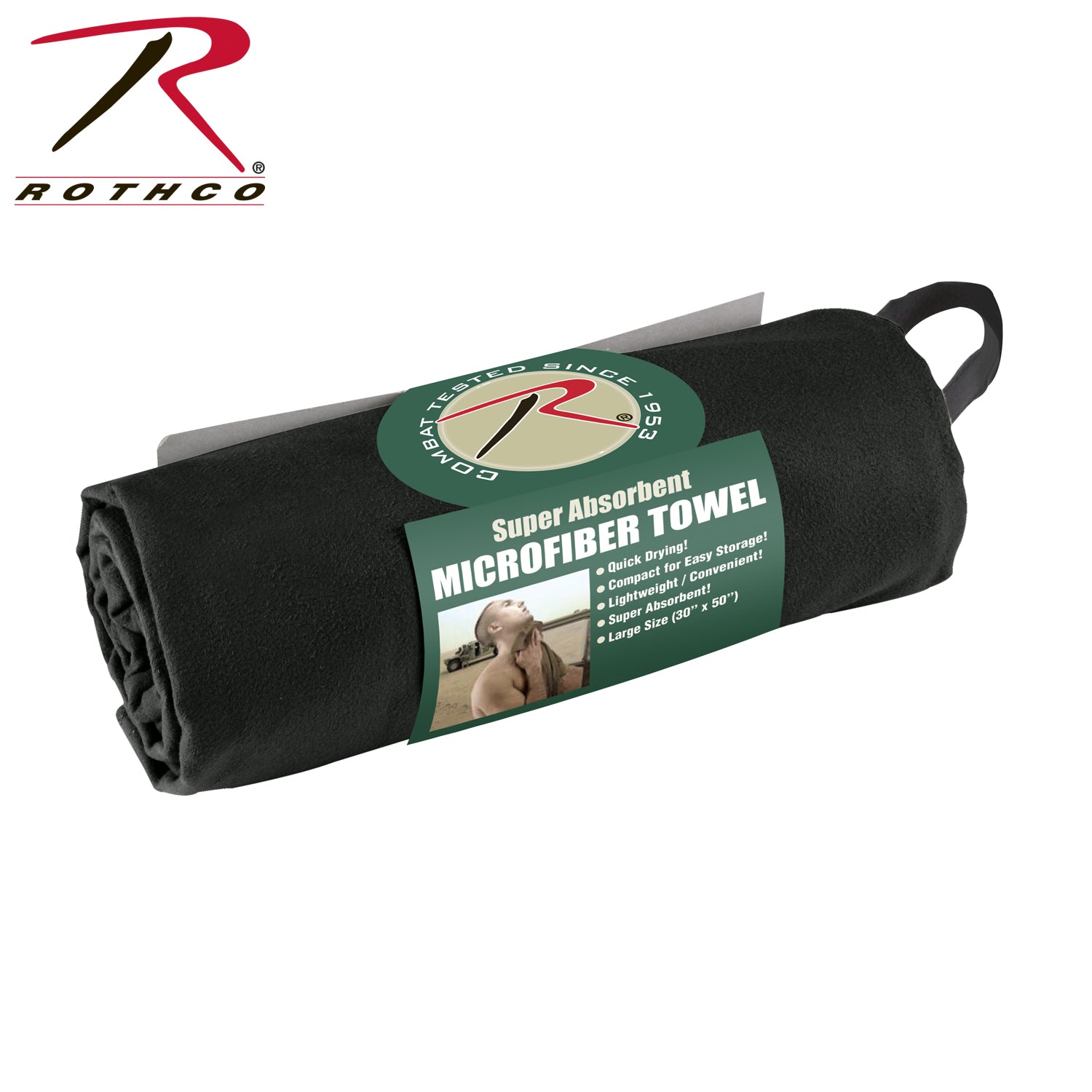 Rothco Microfiber Towel Black 30" x 50" – Lightweight, Fast-Drying Outdoor Towel